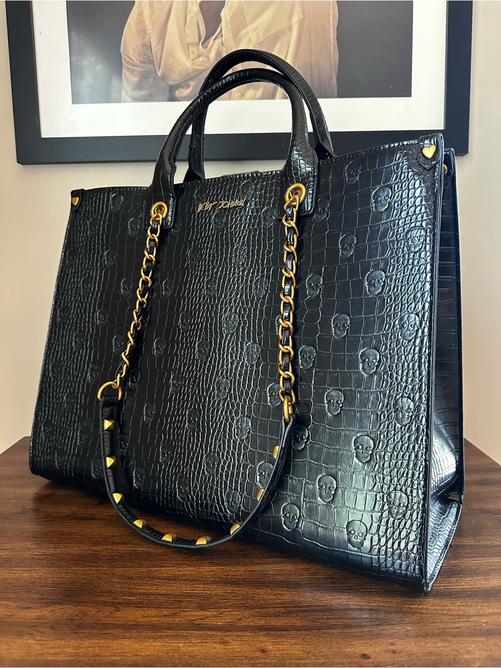 Betsey Johnson Xo Kiara Black Skull Tote